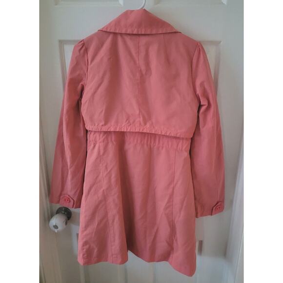 Tulle Anthropologie Small Pink Button Down Trench Coat Belted Rain Jacket - Picture 6 of 10